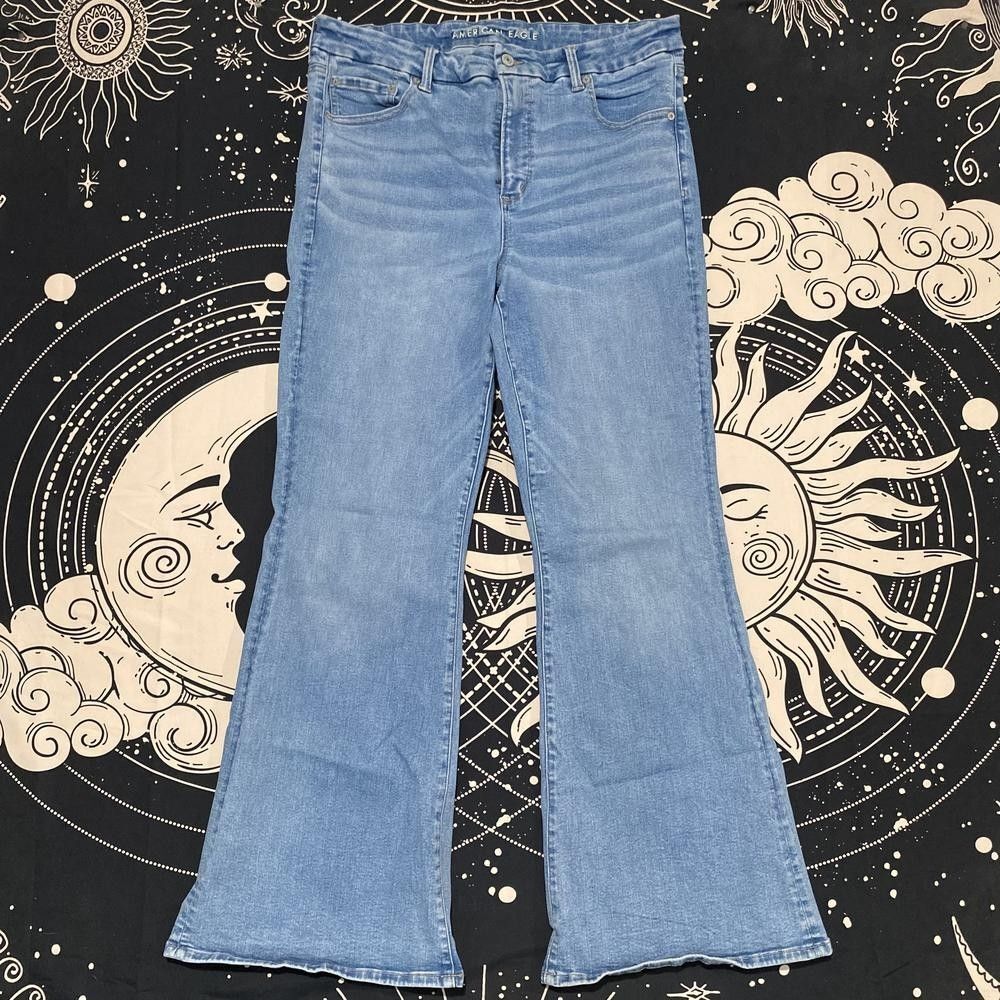 American Eagle Outfitters Luxe Jeans Women's 16 Blue Cotton Denim Flare Stretch
